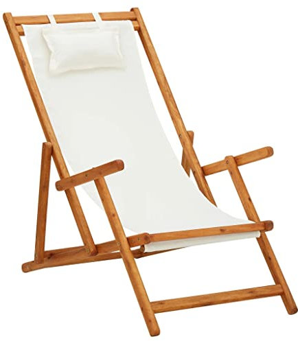 vidaXL Eukalyptusholz Massiv Strandstuhl Klappbar Liegestuhl Klappstuhl Strandliege Gartenliege Sonnenliege Faltliege Campingstuhl Stoff Creme
