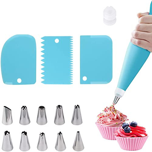 Bocchette per piping set di sac a poche in silicone bocchette per piping in acciaio inox Spatola12 bocchette per piping, 1 sac à poche riutilizzabile, 1 convertitore di ugelli