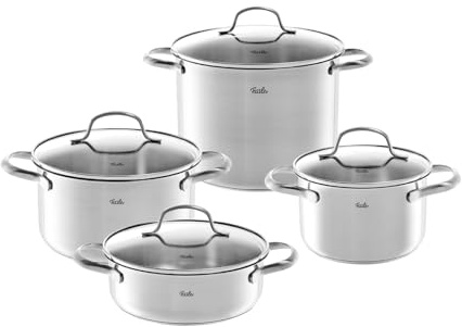 Fissler San Francisco 4-Piece Stainless Steel Cookware Saucepan Kitchen Set with Glass Lids, Induction (3 Saucepans and 1 Stewing Pot)