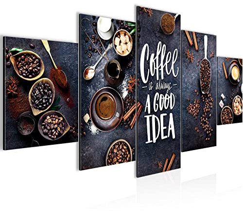 Runa Art Wandbilder Küche Kaffee 5 Teilig Bild auf Vlies Leinwand Deko Esszimmer Küchenbilder Coffee Esszimmer Grau Braun 041852a