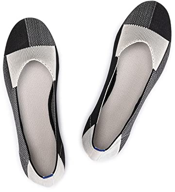 Frank Mully Ballerine Piatte Slip-on in Maglia da Donna - Décolleté con Punta Rotonda, Nero, 42 EU