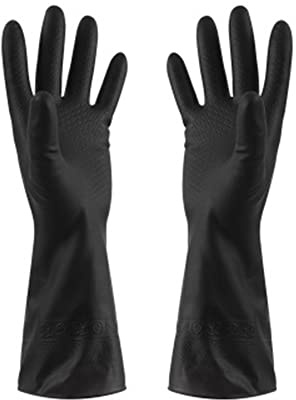 HUFFA 1 Pair Black Gloves Home Washing Cleaning Gloves Garden Kitchen Dish Fingers Rubber Dishwashing Household Cleaning Gloves (Color : Schwarz, Size : L)
