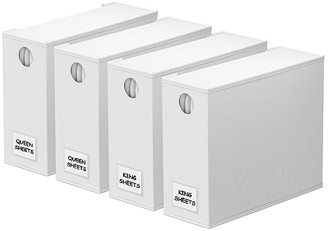 SpaceAid Ensemble de 4 organisateurs de draps et de lit et rangement, organiseur de draps pliables pour placard à linge, blanc