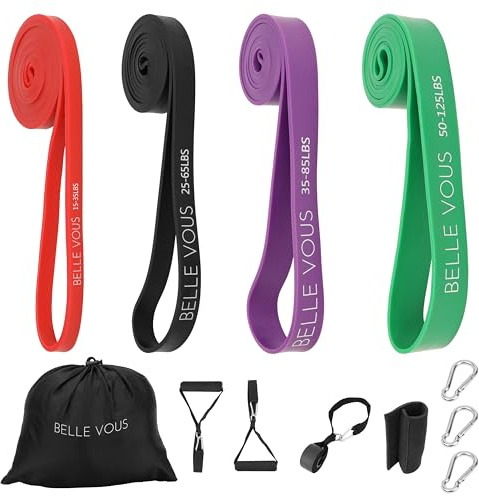 Belle Vous Ensemble de 4 Élastiques Sport Fitness avec Sac de Transport - 4 Niveaux de Résistance pour Musculation, Étirements, Pilates - Elastique Musculation sans Latex pour Femmes/Hommes