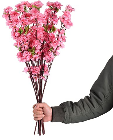 belupai 10 Ramas de Flores Artificiales de Cerezo, Tallos Altos de Seda de 26.0 In, Ramas de Flores de Melocotón, Tallos de Ciruelo de Primavera, Arreglo Floral Falso para Boda, Hogar, Navidad,(Rosa)