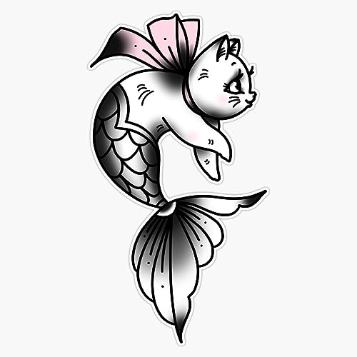 Mermaid Cat Vintage Style Traditional Flash Tattoo Sticker Vinyl Waterproof Sticker Decal Car Laptop Wall Window Bumper Sticker 5