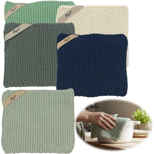 LS-LebenStil Vintage Topflappen 22cm Staubig Grün Mynte Gestrickt 100% Baumwolle Oeko-TEX 100 Kochlappen Topfuntersetzer Dänish Design by Ib Laursen auch für Gastro und Restaurants