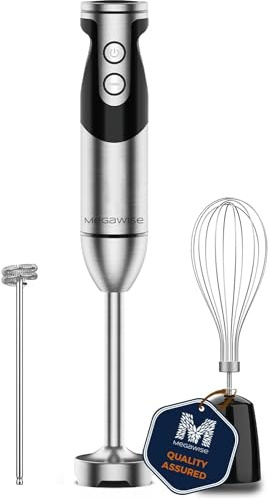 Mixeur plongeant haute puissance Megawise – Puissance maximale, accessoires 3 en 1 (mixeur, fouet, mousseur), design ergonomique, 12 vitesses réglables (noir)