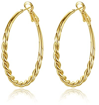 Yulovee 9ct Yellow Gold Filled Women's Twisted Rope Hoop Creole Earrings (40MM)