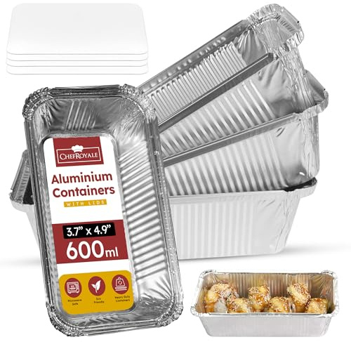 100x Disposable Aluminum Foil Containers with Lids | Size No 6A, Disposable Foil Trays Containers | Rectangular Tin Foil Trays for Food Storage, Baking, Roasting, Meal Prep and Takeaway (600ml)