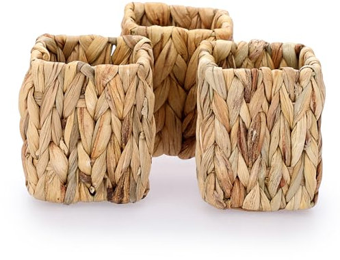 BSTKEY Lot de 3 porte-crayons en jacinthe d'eau, organisateur de bureau, tissé à la main, organisateur de rangement de papeterie, porte-crayon, porte-stylo, support pour pinceaux de maquillage, suppor