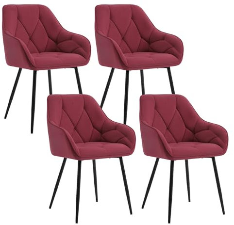 WOLTU Esszimmerstühle 4er Set, für Esszimmer Wohnzimmer, ergonomische Küchenstühle gepolstert mit Armlehnen, Metallbeinen, Sitzfläche aus Samt, Bordeaux