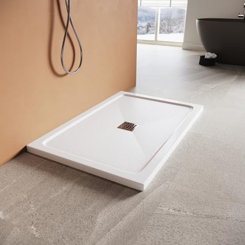 SUNXURY Receveur de douche plat en SMC antidérapant avec bonde 120 x 80 cm de forme carrée Blanc