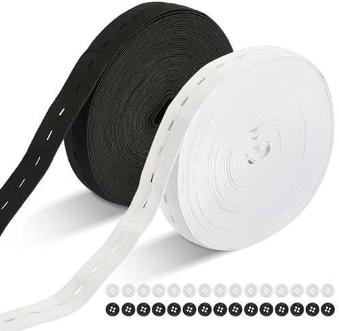 2 rollos de cinta elástica de 20 m para costura, cinta elástica de 20 mm con ojales, banda elástica retráctil ancha, cinta elástica para ojales, cinta elástica para cintura de pantalones con 30
