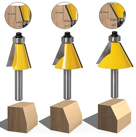 Fasenfräswerkzeug, 8 mm Schaft 15 22,5 30 Grad Fasenfräser Fräser for Holzmaschine Fräser-Set (Größe: 3 Stück)