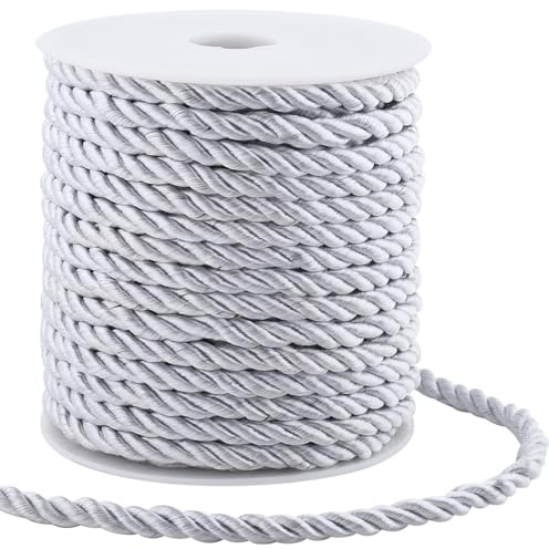 GORGECRAFT 20m*5mm Corda Intrecciata Finitura Poliestere Corda Intrecciata Spago Decorativo Cordoncino Intrecciato Filo Nastro per Decorazioni per La Casa Tieback per Tende Tappezzeria Corda Argento