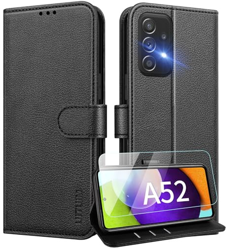 UITUIM Mobiltelefonfodral för Samsung Galaxy A52 5G /A52s 5G /A52 4G vikbart fodral läder fodral med glas skyddsfolie Flip Case Cover vikbart skyddsfodral mobilfodral för Samsung A52s 5G /A52 5G/4G