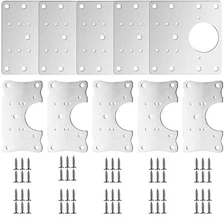 Jemcgrl 10 Piezas Placa de ReparacióN de Montaje de Bisagra Soporte de Acero Inoxidable Placa de FijacióN con Tornillos para Mueble Armario Armario