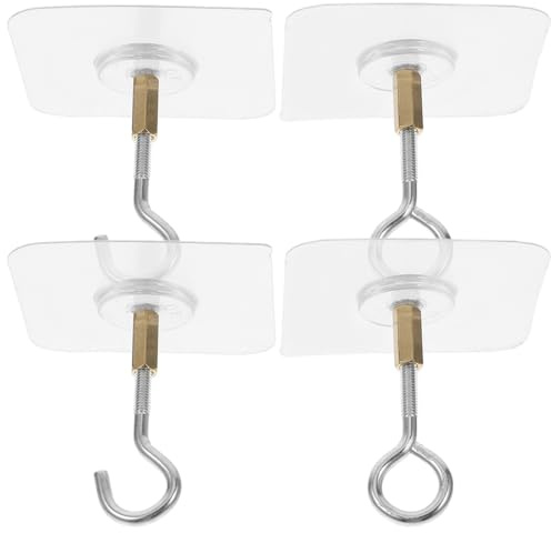 Luxshiny 4PCS Heavy Duty Adhesive Ceiling Hooks, Self-Stick No Drill Hooks for Hanging Plants, Bird Feeders, Lanterns, Wind Chimes, Planters - Strong Hold for Indoor/Outdoor Decor