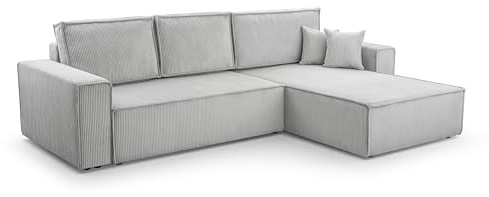 FurniShop24 Ecksofa mit Schlaffunktion und Bettkasten - Eckcouch L-förmige zum Wohnzimmer, Klappsofa - Schlafcouch Minimalistisches Design, Schlafsofa Mango L: Hellgrau, Ecksofa Rechts