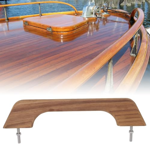 Akozon Madera de Teca Pasamanos Manija de Bucle único 12 Pulgadas Ergonómico Resistente a la Intemperie Marina Navegación Apoyabrazos Accesorios