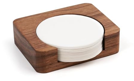 watchget Espresso Paper Filter Holder Update Coffee Filter Storage Container Coffee Filter Dispenser Compatible with51-63mm Round Disposable Puck Screen Paper Filters, Wood