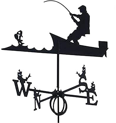 Wetterfahne aus Edelstahl mit Fischer- und Stangen-Wetterhahn, langlebig, Retro-Bauernhof-Szene, Gartenpfahl, Wetterfahne, Messwerkzeuge für die Dekoration von Terrasse und Hof
