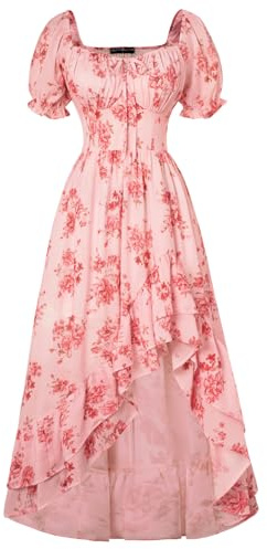 SCARLET DARKNESS Robe Longue d'Été Victorienne à Imprimé avec Manches Ballon et Col Carré