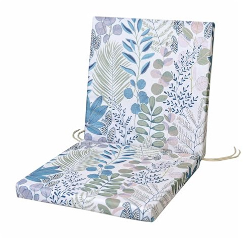 SOFTILLO Waterproof Low Back Chair Cushion With Ties - 100x45x4cm - Indoors/Outdoors Patio Seat Pad Cushion For Garden Chairs, Loungers, Recliner, Relaxer - Water-Resistant Material - Leafy Sprigs