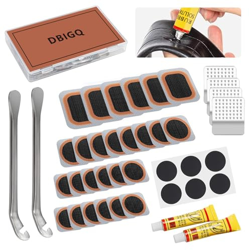 DBIGQ 40PCS Bike Tire Repair Kit Vulcanizing Patches Metal Rasp Bicycle Inner Flat Tube Patch Kit for Mountain MTB Motorcycle BMX Road Cyclingwith Portable Storage Box