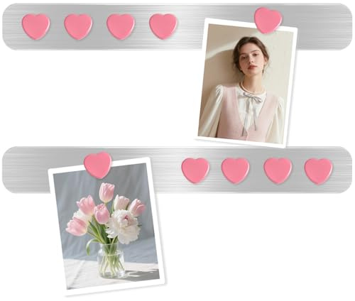 DUJEQM Magnettafel Memotafel 2 Stück - Magnetstreifen Selbstklebend Memoboard Pinnwand Magnetisch Magnetleiste mit 10 Rosa Herz Magnete - Magnettafeln, Magnetboard Edelstahl für Büro, Dokumente, Fotos