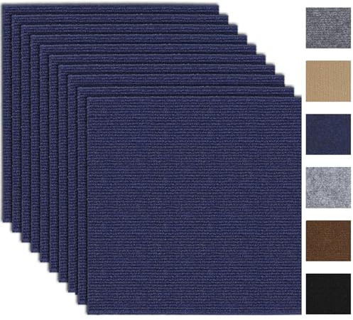 mymai Teppichfliesen Selbstklebende 30x30cm, 10 Stück Set, 0.9m² Strapazierfähige Filzfliesen mit hochwertigem Schlingenflor für Wohnung, Büro, Gewerbe, antistatisch mit Rückendeckung (Blau)