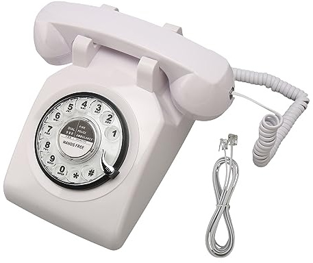 Asixxsix Retro Roterande Telefon, Vintage Fasttelefon med Mekanisk Ringare och Roterande Urtavla för Hemmakontorets Skrivbord, Analog Skrivbordstelefon, (WHITE)