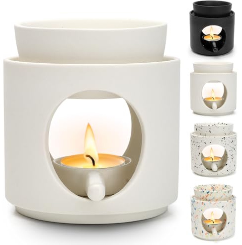 Umllpet Duftlampe Ambiente aus Keramik mit Teelichthalter, Stövchen für ätherische Öle, Duftöl und Duftwachs, Duftöl und Duftwachs Diffusor für Aromatherapie und Dekoration (Weiß)