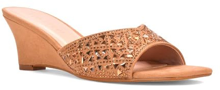 ESSEX GLAM Women's Wedge Heel Sandals Ladies Jewel Diamante Square Peep Toe Party Heeled Mule Shoes Size 3-8