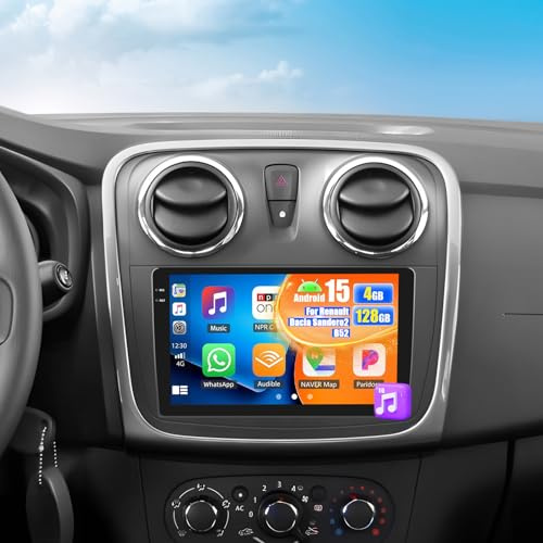 OiLiehu 4G+128G Android Autoradio para Renault Dacia Sandero 2 B52 2012-2019 Carplay Android Auto Pantalla Radio Coche 9 Pulgadas Bluetooth GPS FM RDS WiFi Mirror Link SWC EQ Camara Marcha Atras