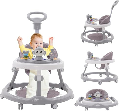 Baby Lauflernhilfe Faltbar 3 in 1 Lauflernhilfe mit Sitz und Fußpolstern Push Along Walkers mit Licht Lied und Sound Anti-Rollover Babyschale mit Einstellbarer Höhe Kompakter Lauflernhilfe für Mädchen