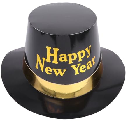 VICASKY 6 Pezzi Cappelli di Capodanno per la festa Capodanno, copricapo a corona stella glitterata, nastro cappello alto Cappello Cilindro Di Nuovo Anno Nero e Oro Happy New Year Hat Festa Metallic