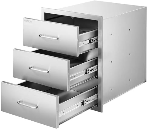 VEVOR Cassettiera per Barbecue da Esterno da 46 x 59 x 59 cm, Carico di 20 kg per Griglia con 3 Cassetti e Maniglie in Acciaio Inossidabile, per Cucina da Esterno e Isola per Griglia da Giardino