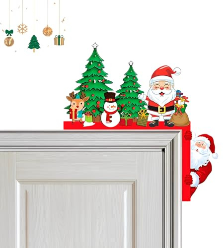 PIujsym 1 Stück Weihnachtsdeko Türrahmen Holz – Lustige Weihnachtsdeko Tür & Weihnachtsdeko Innen mit Santa, Schneemann & Tannenbaum – Türdeko Weihnachten, Christmas Decorations Holz für Zuhause