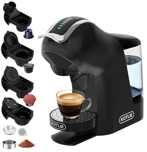 EM-308B Machine à café à capsules expresso 5 en 1 19 bars pour Nespresso/Dolce Gusto/Lavazza Mio/LOR et café moulu/ESE, petites machines à café automatiques à capsules, EM-308B (noir)