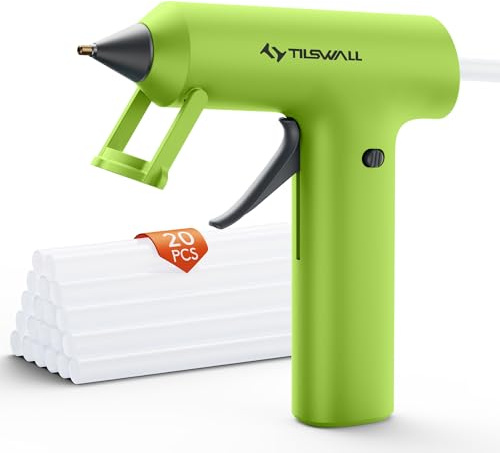 Tilswall Akku-Heißklebepistole, 90 Sekunden Schnellaufheizung, 1 mm Präzisionsdüse, 2000 mAh USB-C wiederaufladbar, 22 Klebesticks, automatische Abschaltung – fluoreszierendes Grün