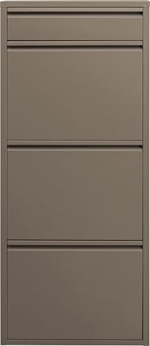 Kare Caruso 3+1 Design Shoe Cabinet Slim Space-Saving 119 x 50 x 15 cm Taupe with Key Compartment Shoe Tipper Steel Space for 6 Pairs of Shoes Hallway