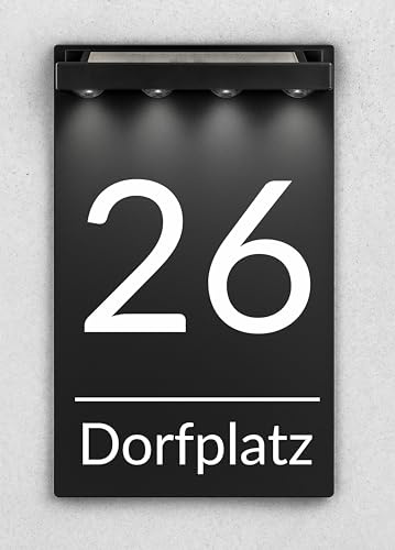 Premium Acrylglas Hausnummer beleuchtet mit LED Solar | individuell anpassbar | in verschiedenen Größen | Acrylglas Schwarz Matt | Wetterfest | H1025_SM Schwarz Matt