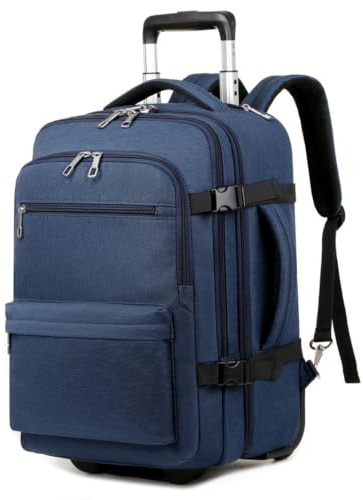 Resryggsäck med hjul, 16-tums ryggsäck (55 liter), rullryggsäck för vuxna män och kvinnor, handbagage，Blå