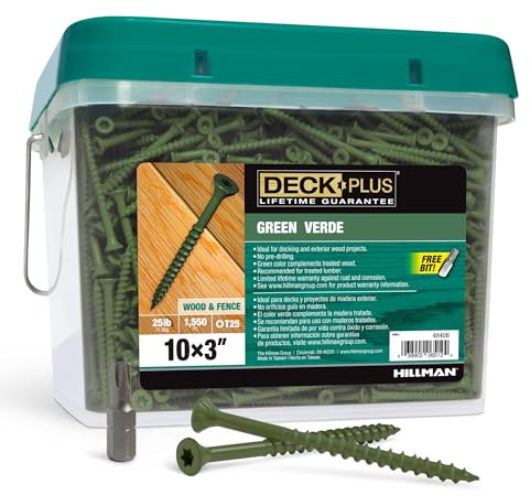 Deck Plus 3 Inch Epoxy Coated Exterior Wood and Fence Screws #10 x 3 Torx/Star Drive Included Coarse Thread, Outdoor Rust Resistant Decking Screw, Green, 25lb Box, 1550 Pieces | 48406