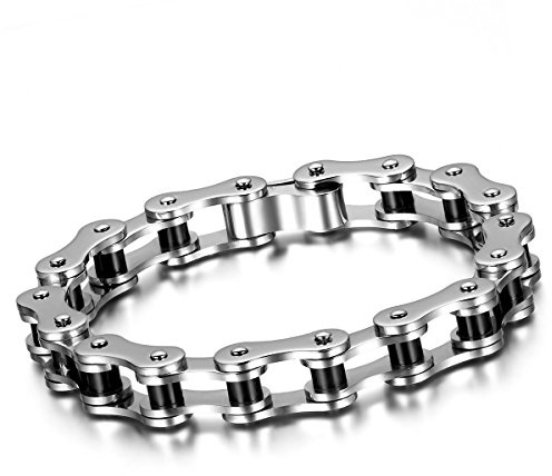 Cupimatch Herren Armband Edelstahl Große Breite Biker Armband Panzerkette Fahrradkette Motorradkette Hochglanz Poliert Rock Armreif