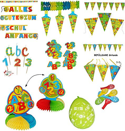 alles-meine.de GmbH XL Set - Schulanfang - Schultüte & Zuckertüten - Girlanden & Deko - Kinder/Partykette - Wimpelkette - Party - Schulkinder - Schule Dekoration - Einschul..