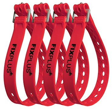 Fixplus Strap 4 Pack - Tension Strap for Securing, Fastening, Bundling and Clamping, Made of Special Plastic with Aluminum Buckle 46cm x 2.2cm (red)