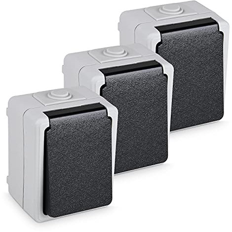 HEITECH Aufputzsteckdose für Feuchtraum IP44 - Neues Modell - 3x 1fach Aufputz Schutzkontakt Steckdose AP mit Klappdeckel - Schutzkontaktsteckdose 250V 16A 2 polig